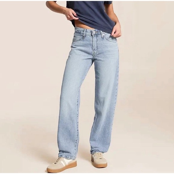 Levi's Denim - Levis 94 Baggy Light Wash Blue Straight Wide Leg Jeans 100 Cotton Womens 24